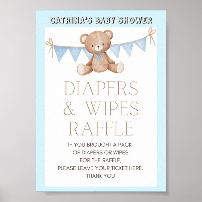 Affiche Panneau Baby shower Ours Bleu Teddy (Devant)