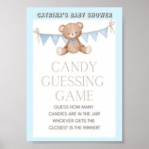 Affiche Panneau Baby shower Ours Bleu Teddy