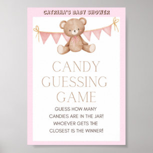 Affiche Panneau Baby shower Ours en Teddy Rose