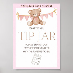 Affiche Panneau Baby shower Ours en Teddy Rose