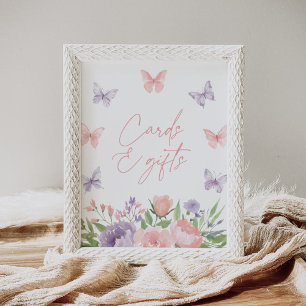 Affiche Panneau Baby shower papillon floral Cartes et cade