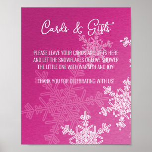 Affiche Panneau baby shower Pink Snowflakes Cartes et cade