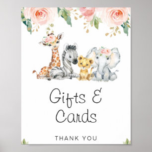 Affiche Panneau Baby shower rose or Floral Safari