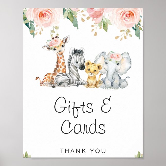 Affiche Panneau Baby shower rose or Floral Safari (Devant)