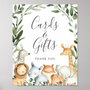 Affiche Panneau Baby shower Safari Animaux Cartes et Cadea