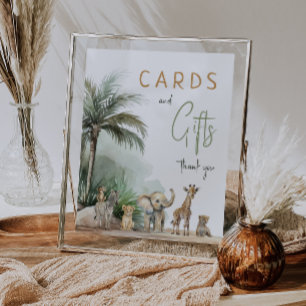 Affiche Panneau Baby shower Safari Animaux Cartes et Cadea