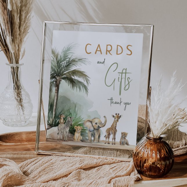 Affiche Panneau Baby shower Safari Animaux Cartes et Cadea (Créateur téléchargé)
