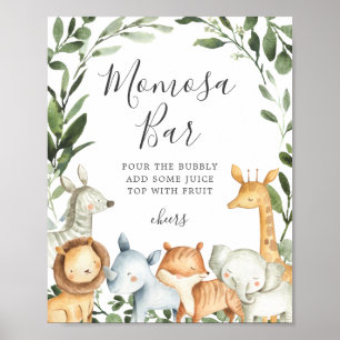 Affiche Panneau Baby shower Safari Animaux Mimosa Bar