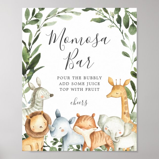 Affiche Panneau Baby shower Safari Animaux Mimosa Bar (Devant)