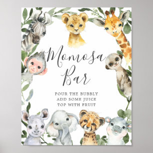 Affiche Panneau Baby shower Safari Animaux Mimosa Bar
