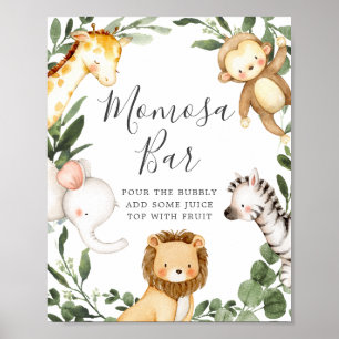 Affiche Panneau Baby shower Safari Animaux Mimosa Bar