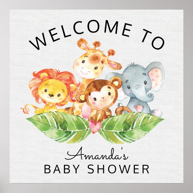 Affiche Panneau Baby shower Safari Jungle (Devant)