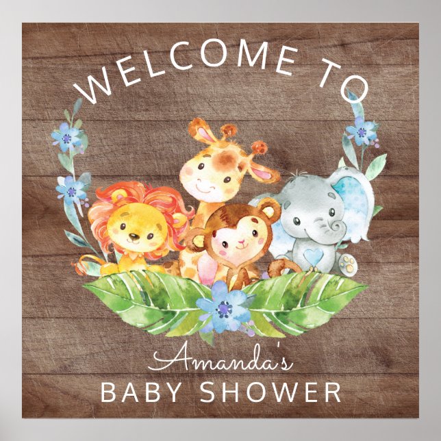 Affiche Panneau Baby shower Safari Jungle (Devant)