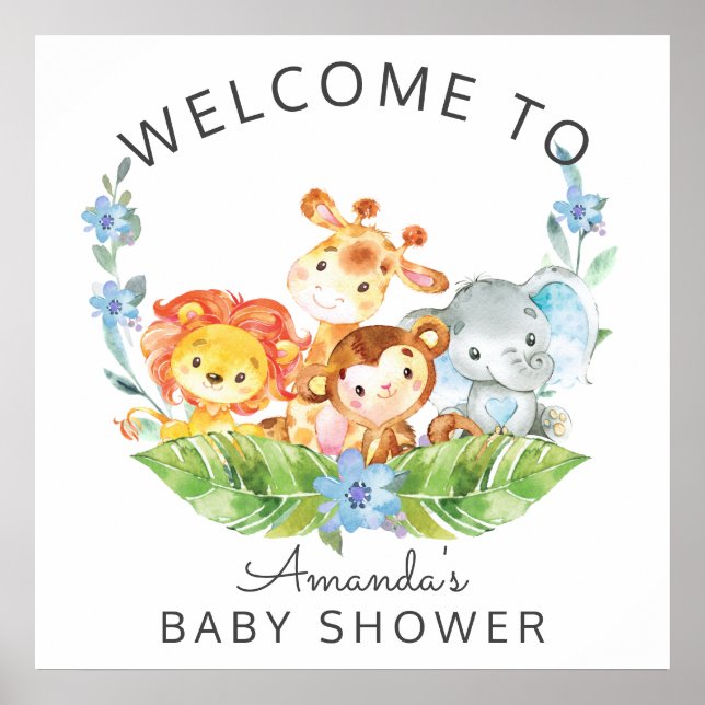 Affiche Panneau Baby shower Safari Jungle (Devant)