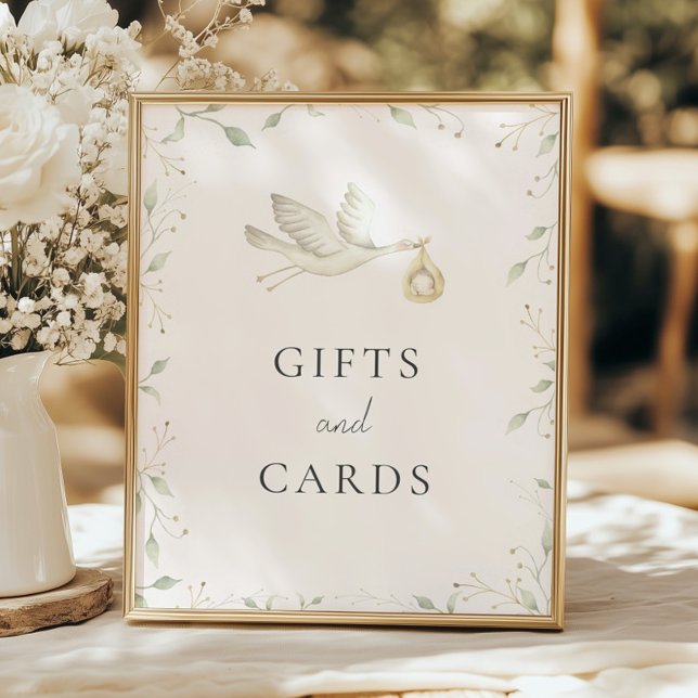 Affiche Panneau Baby shower Stork Green Cadeaux et cartes (Créateur téléchargé)