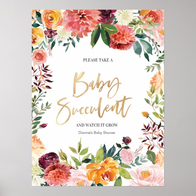 Affiche Panneau Baby shower Succulent Floral Baby (Devant)