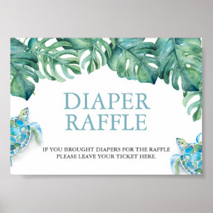 Affiche Panneau Baby shower Tropical Sea Turtle Diaper