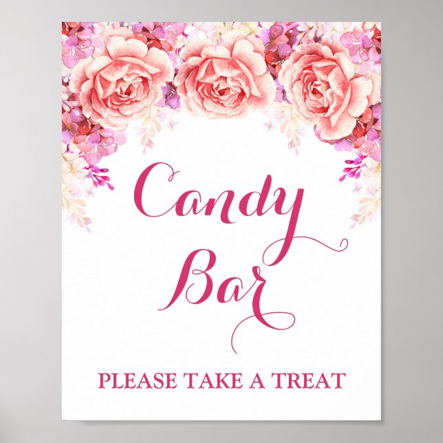 Affiche Panneau Barre à bonbons Fleurs d'aquarelle rose bl (Devant)