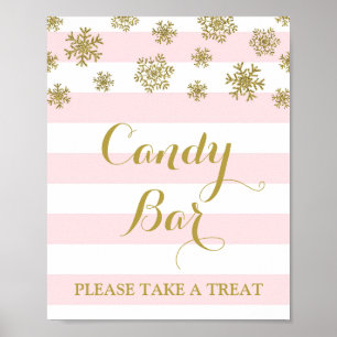 Affiche Panneau Barre à bonbons Pink Strips Gold Snow
