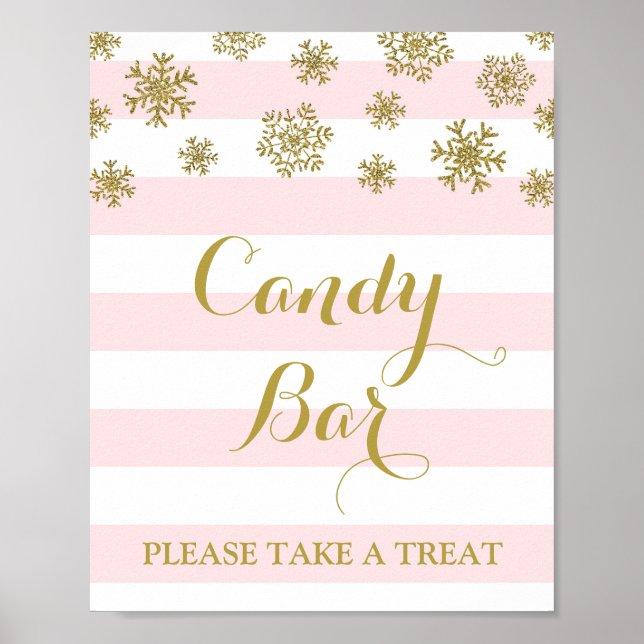 Affiche Panneau Barre à bonbons Pink Strips Gold Snow (Devant)