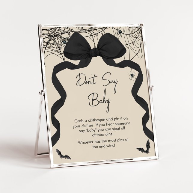Affiche Panneau Bébé Gothique Effrayant Ne Dis Pas Bébé (Black Bow Spooky Baby Shower Don't Say Baby Sign)