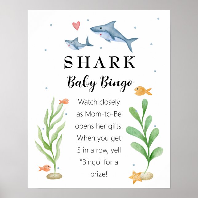 Affiche Panneau Bingo Baby shower bébé requin (Devant)