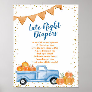 Affiche Panneau Bleu Citrouille Camion Late Nuit