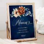 Affiche Panneau Bleu de la Marine de Terracotta Fête des m<br><div class="desc">Elégant bleu marine,  Terracotta,  Orange terroir à thème fleuri mariage / douche nuptiale signe bar mimosa avec élégant bouquet de bleu marine,  Terracotta couleur rose pivoines et vert eucalyptus feuilles. Veuillez me contacter pour toute aide sur la personnalisation ou si vous avez besoin d'un autre produit avec ce design.</div>