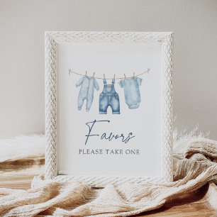 Affiche Panneau bleu Jean Denim Baby shower Faveurs