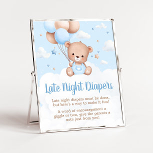 Affiche Panneau Bleu Teddy Bear Baby shower Late Nuit