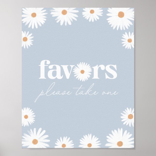 Affiche Panneau Blue Boho Daisy Anniversaire Fête Faveurs (Devant)