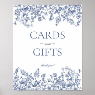 Affiche Panneau Blue Chinoiserie Vintage Floral Cartes & C