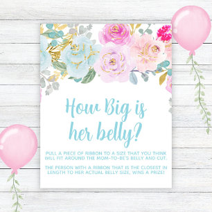 Affiche Panneau Blue Floral Boy Baby shower Big Belly Jeu