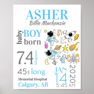 Affiche Panneau Blue Space Baby nouveau-né Statistiques de