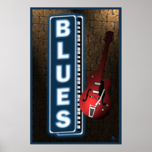 Affiche Panneau Blues Neon
