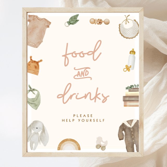 Affiche Panneau Boho Baby shower nourriture et boissons (Créateur téléchargé)