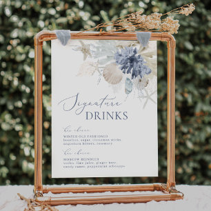 Affiche Panneau Boho Beach Blue Mariage Signature Boissons