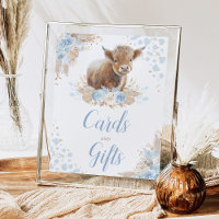 Panneau Boho Blue Highland Vache Cartes et Cadeaux