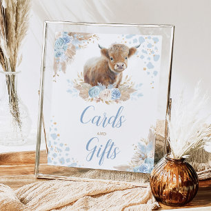 Affiche Panneau Boho Blue Highland Vache Cartes et Cadeaux