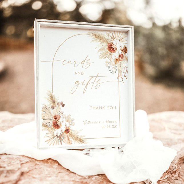 Affiche Panneau Boho Cartes et Cadeaux Beige | Arch Pampas (Créateur téléchargé)