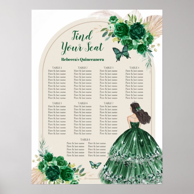 Affiche Panneau Boho Emerald Green Quinceañera (Devant)