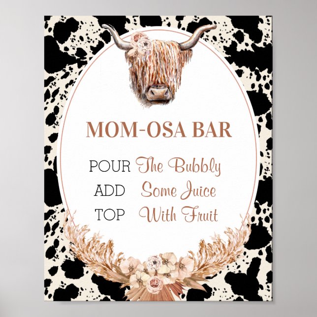 Affiche Panneau Boho Floral Cow Mom-osa Bar Baby shower (Devant)