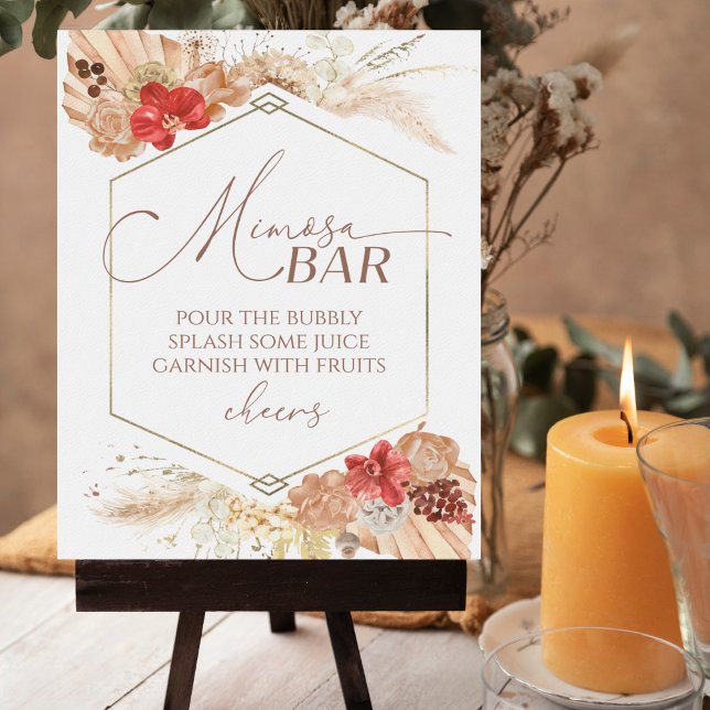 Affiche Panneau Boho Floral Fête des mariées Mimosa Bar (Créateur téléchargé)