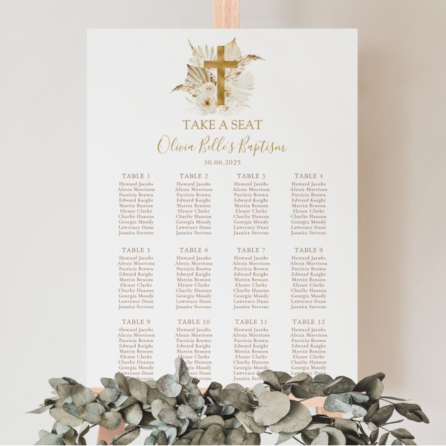 Affiche Panneau Boho Neutral Gold Baptism (Boho Neutral Baptism Seating Chart | Matching items available)