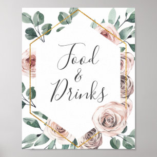 Affiche Panneau Boho Rose Baby shower nourriture et boisso