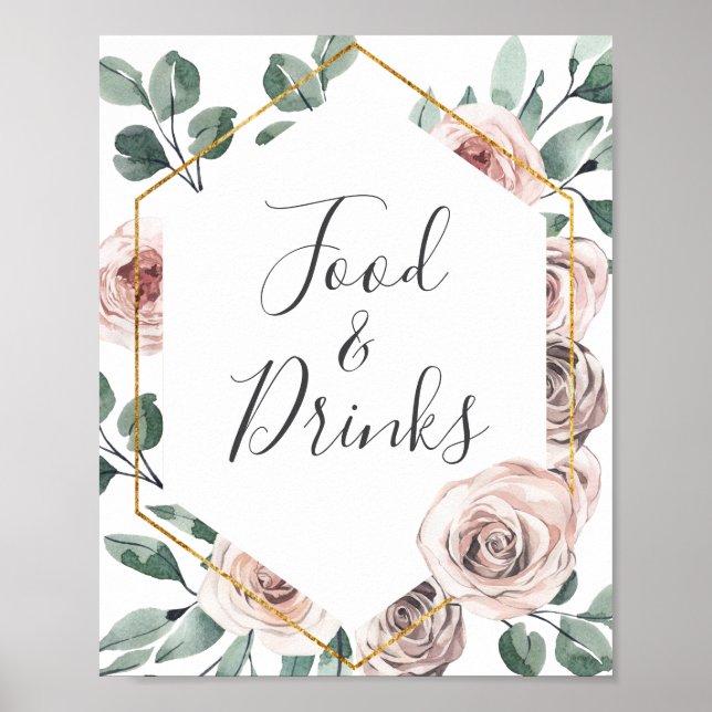 Affiche Panneau Boho Rose Baby shower nourriture et boisso (Devant)