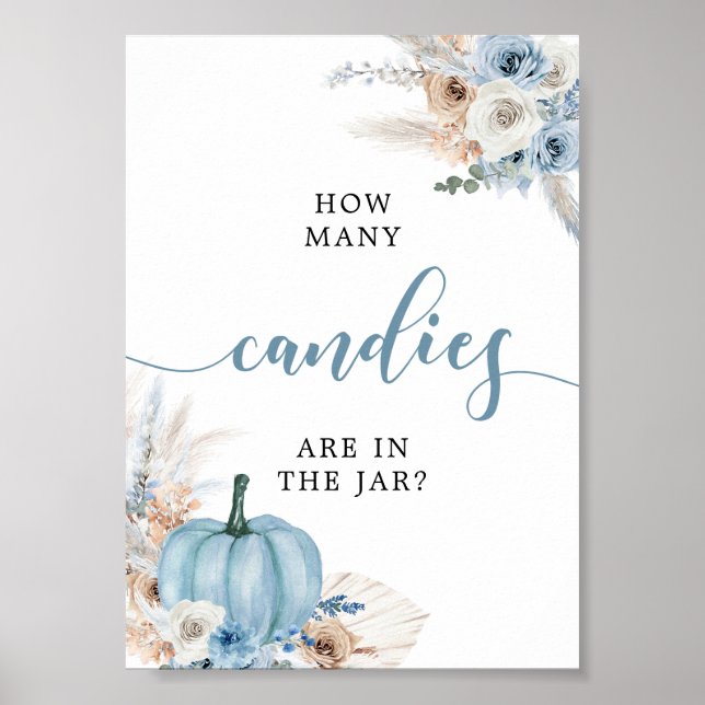 Affiche Panneau Boho Rustique Bleu Citrouille Automne Cand (Devant)