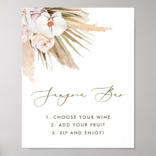 Affiche Panneau Boho Watercolor Pampas Grass Sangria Bar
