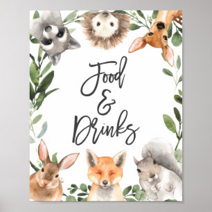 Affiche Panneau Bois Animaux Baby shower Alimentation et b