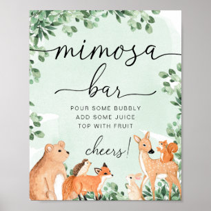 Affiche Panneau Bois Animaux Baby shower vert Mimosa Bar